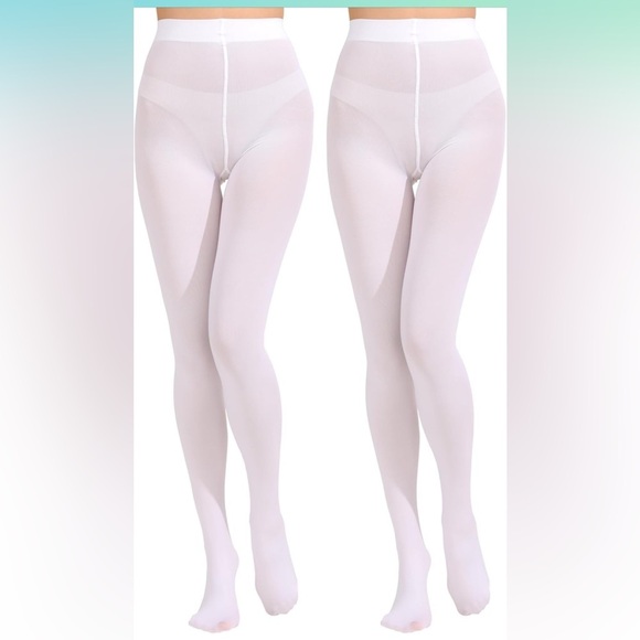 2 White Opaque Tights - Picture 1 of 5